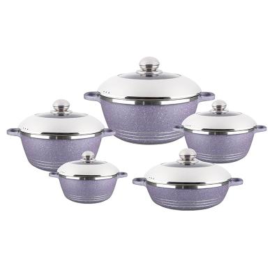 China Kitchen Sustainable Home 10pcs Not Sticking Ceramic Marble Coating Aluminum Cookware Sets for sale