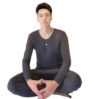 China Anti-Bacterial Men's Anti-Bacterial De Velvet Thermal Underwear Set For 2021 Winter New Round Neck Bottoming Shirt Autumn Clothes Long Trousers Men for sale