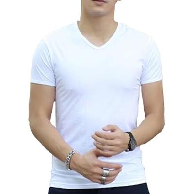 China Men's Trend Self-cultivation V-Neck QUICK-DRY Basic Solid Color Summer Round White Men's Short Sleeve T-shirt for sale