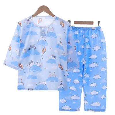 China Children's Breathable Breathable Cotton Silk Pajamas Suits Summer Boys And Girls Big Home Service Three-Quarter Sleeves Three-Quarter Sleeves Cotton Silk Air-Con for sale