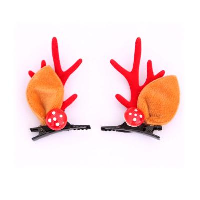 China Eco-friendly Christmas Children's Small Gift Gold Powder Antler Mink Hair Clips for sale