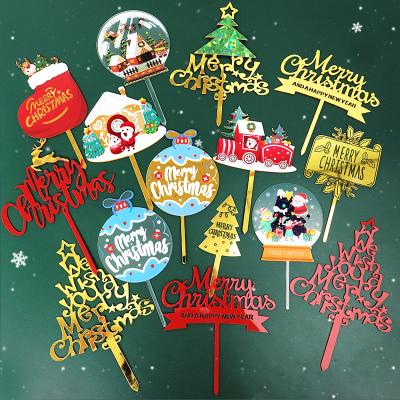 China Birthday Party Cake Decorations 2021 New Acrylic Merry Christmas Cake Toppers Decoration For Party Supplies Merrry Christmas Acrylic Cake Baking Toppers for sale