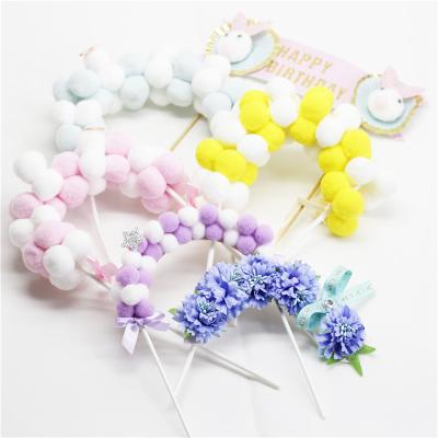 China 2020 hot sale disposable cute cake wedding gifts new production plug-in wedding party supplies happy birthday woolen ball cake topper for sale