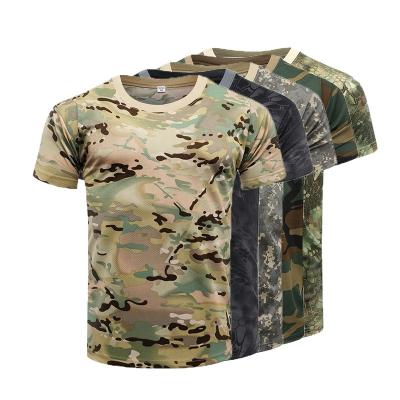 China Anti-Shrink Men's Breathable Pique Fabric Round Collar Tactical Camouflage Quick dry T-Shirt Hiking Hunting Training Shirt for sale