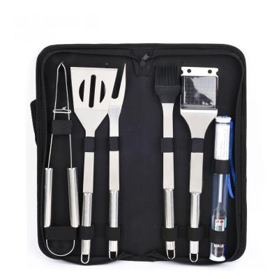 China Custom Easily Cleaned Outdoor Stainless Steel BBQ Accessories 6 Pcs Picnic Camping Charcoal BBQ Tool Kit for sale