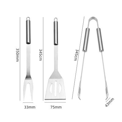 China Low Price 3 Pcs Easily Cleaned Customizable Stainless Steel BBQ Accessories Picnic Camping BBQ Tool With Portable Carry Box for sale