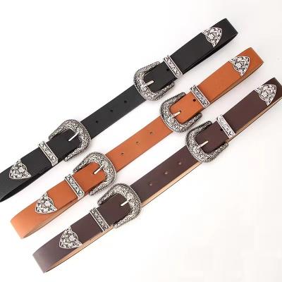 China European and American New Fashion.Casual Wide Belt Women's Cut-out Soft Belts Retro Buckle Clothing Jeans Belt Alloy Buckle Belts for sale