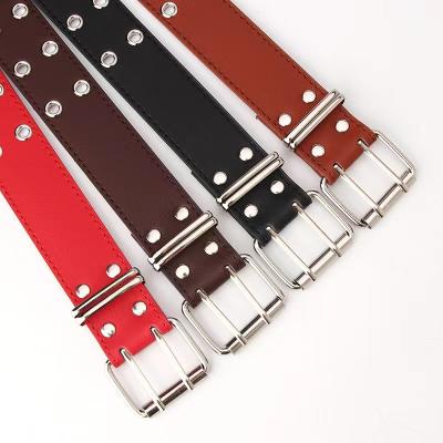 China Fashion.Casual Wide Belt Women's Belt With Double Exhaust Eyes Rivet Fashionable Decorative Pants Belt Fashionable Wide Belt for sale