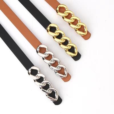 China Fashion.Casual wide belt belt ladies fashion dress decoration soft jeans belt thin belt flat buckle chain type for sale