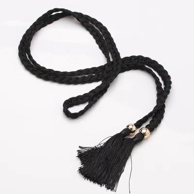 China Ladies Braided Belt Hot Sale Women Fashion Waist Chain Nylon Rope Fringe Decorative Soft Dress Belt Hand Braided Belt for sale