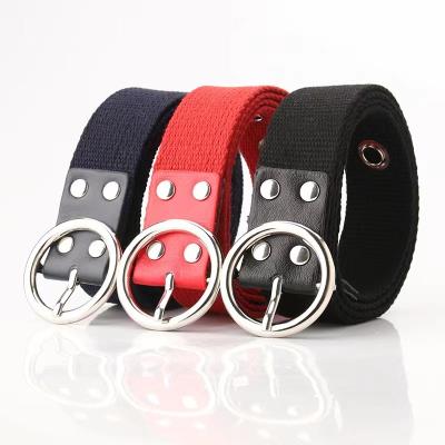 China New canvas belt women's canvas belt round button air eye personality flexible belt soft strap with jeans skirt decoration wholesale for sale