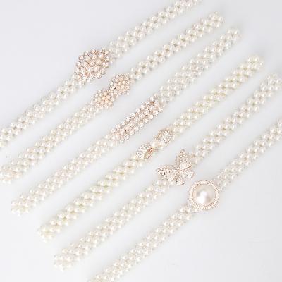 China Maids Waist Bead Ladies Chain Elastic Waistband Design Dress Flower Pearl Beaded Belt Fashion Ladies Belt for sale