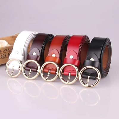 China New retro popular women's wild cowhide leather belt ladies belts round pin buckle pure belt fashion for sale