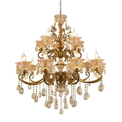 China Double Floor Traditional Crystal Droplight Sitting Room Hotel Project Golden Bronze Candle Chandeliers for sale