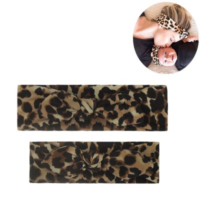 China Hot Wholesale Good Quality Parent-child Leopard Print Dobby Headband With Simple Turban Hat Hair Band for sale