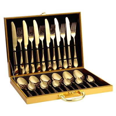 China Viable Wholesale Fashion 24pcs Stainless Steel Silverware Gold Plated Flatware Cutlery Set for sale