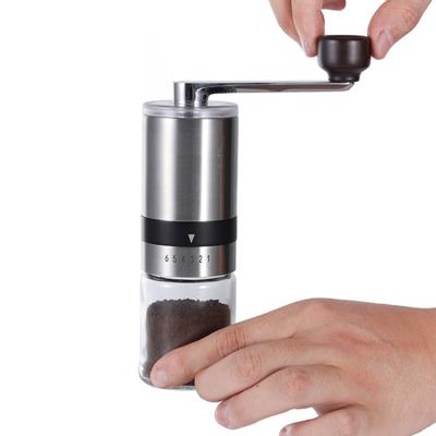 China Outdoor Knob Mini Portable Hand Manual Adjustable Coffee Bean Grinder Mill With Scale Amazon Stainless Steel Body Walnut for sale