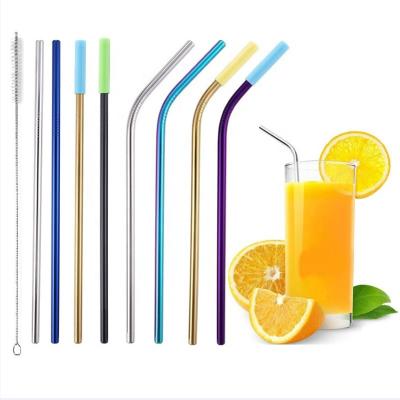 China Wholesale Viable Reusable Reusable Stainless Steel Straws Drinking Straw Cleaning Brush With Silicone Tips And for sale