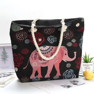 China 2021 Customs Beautiful Design Reusable Canvas Color Tote Bag Women Handbags Beach Utility Bag With Elephant for sale