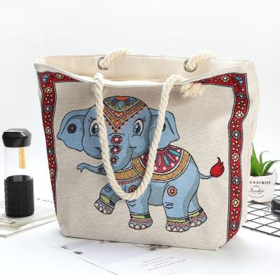 China Reusable Leisure Women Ladies Beach Bag Customized Canvas Rope Handle Tote Bag Elephant Beach Bag Hot Selling Products for sale