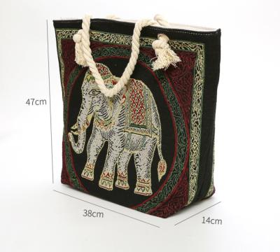 China Amozon Products Madame Shoulder Canvas Bag Bangkok Elephant Canvas Beach Bag Cotton Rope Reusable Hot Selling Handle for sale