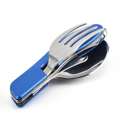 China Stocked Folding Spoon Fork Knife Set Foldable Spoon Stainless Steel Camping Utensils Cutlery Set Foldable Camping Flatware For Picnic for sale