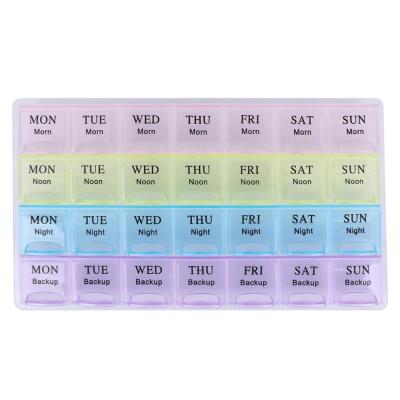 China Plastic Storage Box Travel 7 Day Pill Box Holder Capsule Medicine Pill Box Storage Weekly Organizer 28 Container 7 Day Plastic Pill Box for sale