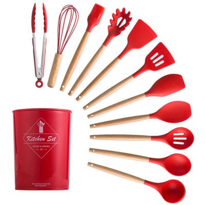 China Sustainable Reusable Adaptive Silicon Cooking Wooden Skimmer Stainless Steel Nylon Tools Pink Camping 12 Pcs Silicone Kitchen Utensil Set for sale