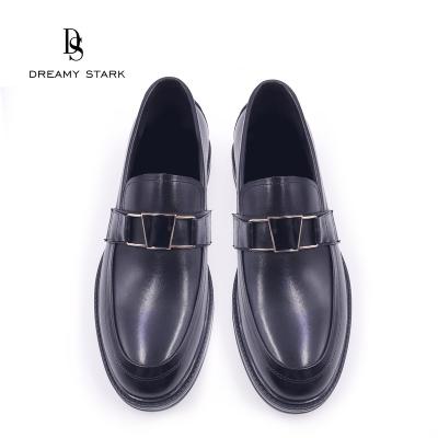 China Deodorization Men's Classic Stylish Shoes Add Gold Buckle For Black Genuine Leather for sale