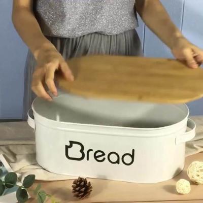 China Bread Box Heatable Stainless Steel Bread Storage Box with Bamboo Lid for sale