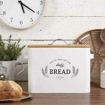 China Heatable Bread Box for Kitchen Countertop Bread Barrel with Top Wooden Bamboo Tray Food Storage Container Bin Food Bread Box for sale