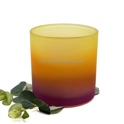 China Wholesale ECO-frendly Large Color Glass Candle Holder Gradient Multi Color Candle Holder 20oz 30oz 50oz Jar for sale