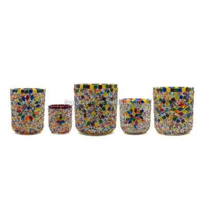 China ECO-frendly mixed color mosaic candle holder candle wholesale low ship moq and cheap price for sale