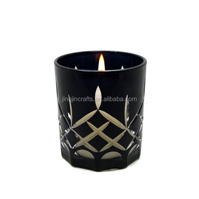 China ECO-frendly Hand Carved Glass Candle Holder Custom Unique Pattern Jar Candle Container Luxury Wholesale for sale