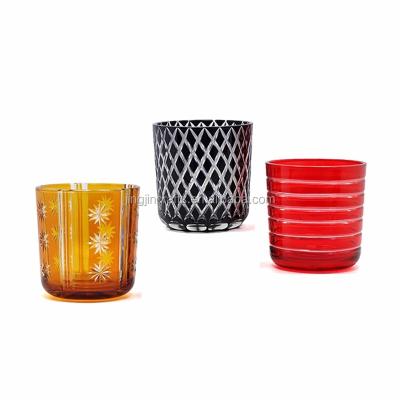 China Custom ECO-frendly Luxury Yes Handmade Empty Glass Candle Holder Hand Cut Candle Jar With Lid for sale