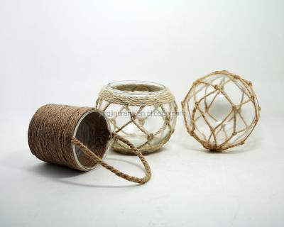 China Eco-friendly Popular Hanging With Hemp Rope Candle Jar Holders Containers Glass Lanterns for sale