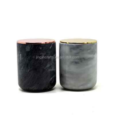 China Wholesale Eco - Friendly Modern Decorative Marble Candle Holders / Carrara Stone Jar / Containers With Plated Lid for sale