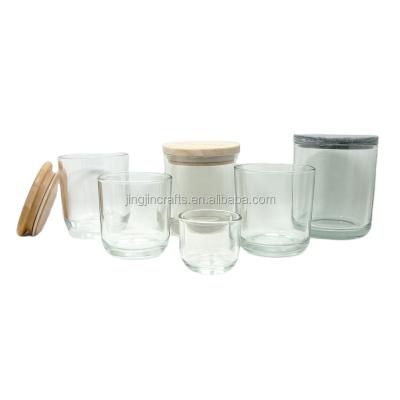 China Cheap ECO-frendly Crystal Clear Candle Holder Candle Jar with Wooden Bamboo Lid for sale