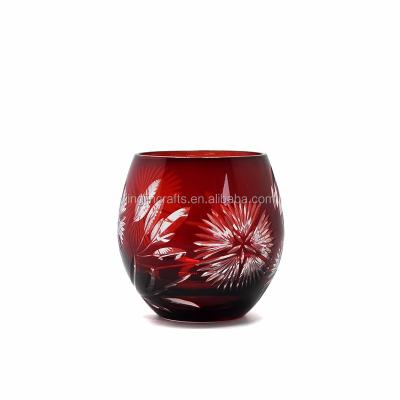 China / Japanese Style Kiriko Glass Drinking Cup Egg Shape Hand Carved Encased Glass Cup for sale