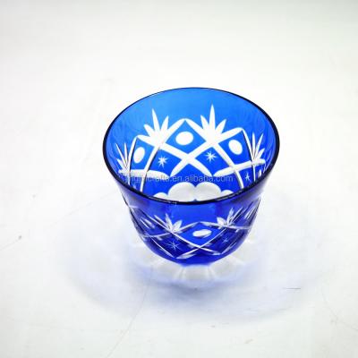 China Japan Style Handmade Carved Hand Cut Traditional Engraved Classic Colored Wine Coated Glass Mug for sale