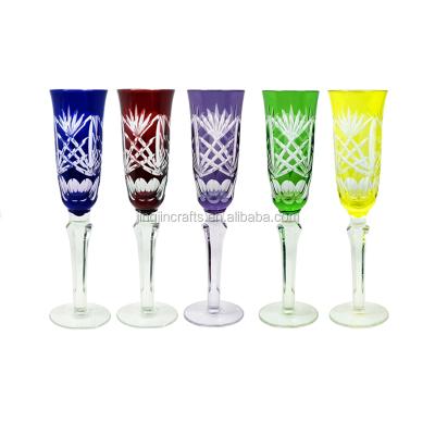 China Sustainable Czech Stained Glass Champagne Flutes Bohemia Hand Carved Wine Glasses for sale