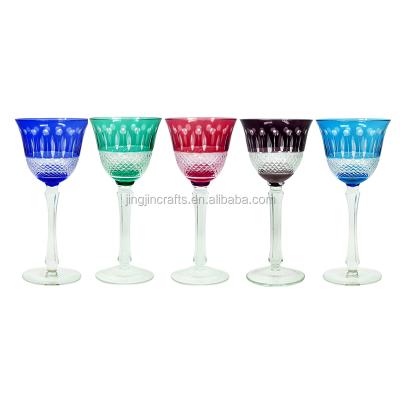 China Sustainable Czech Colored Glass Wine Cup Hand Cutting Bohemia Hand Carved Red White Wine Glass for sale