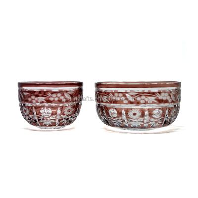 China Viable Hot Selling Purplish Red Price Reduction To Clear Modern Salad Bowl Hand Carved Glass Fruit Bowl for sale