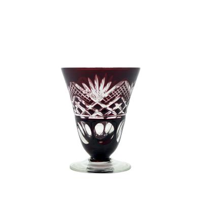 China Eco-friendly wholesale red/blue wine glass, mini wine shot glass, hand cut glass for sale