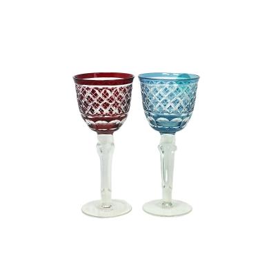 China ECO-frendly Antique Colored Red Wine Glasses Hand Cut Japanese Style Wine Cups for sale