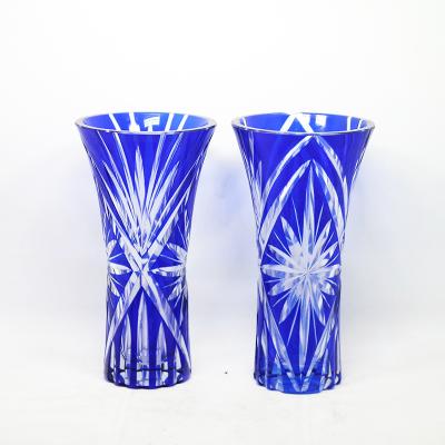 China Wholesale Eco - Friendly Stock Blue Colored Glass Vases Hotel Home Decor High Quality for sale