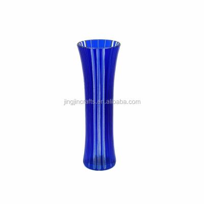 China Czech Bohemian Eco-friendly Cobalt Blue Hand Cut In Clear Tube Shape Mini Glass Flower Vase Crystal Vase for sale