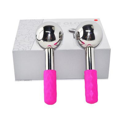 China Wrinkle Remover Stainless Steel Unbreakable Cold-Hot Facial Roller Stainless Steel Magic Skin Care Sticks 2PC Handle Silicone Ice Cooling Facial Globes for sale