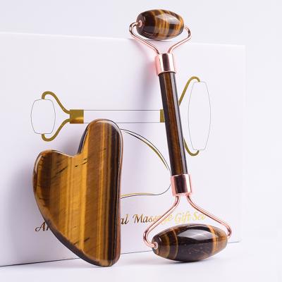 China Head Jade Roller Heart Shape Guasha Tiger Eye Stone Roll Double Face Lift Skin Care Set Beauty Roller Massager Tool True for sale