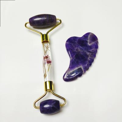 China Head Crystal Dried Flower Amethyst Purple Jade Double Face Lift Wholesale Price Private Label Self Care Massager Tool Pink White Roller for sale